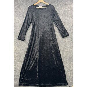 Confetti Dress Womens M Black Crushed Velvet Maxi Grunge VTG 90s Goth Tie Back